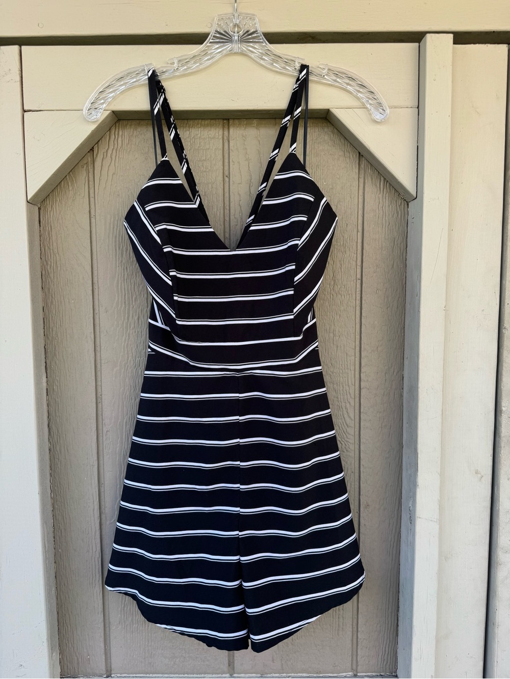 Black and White Striped One-Piece Romper